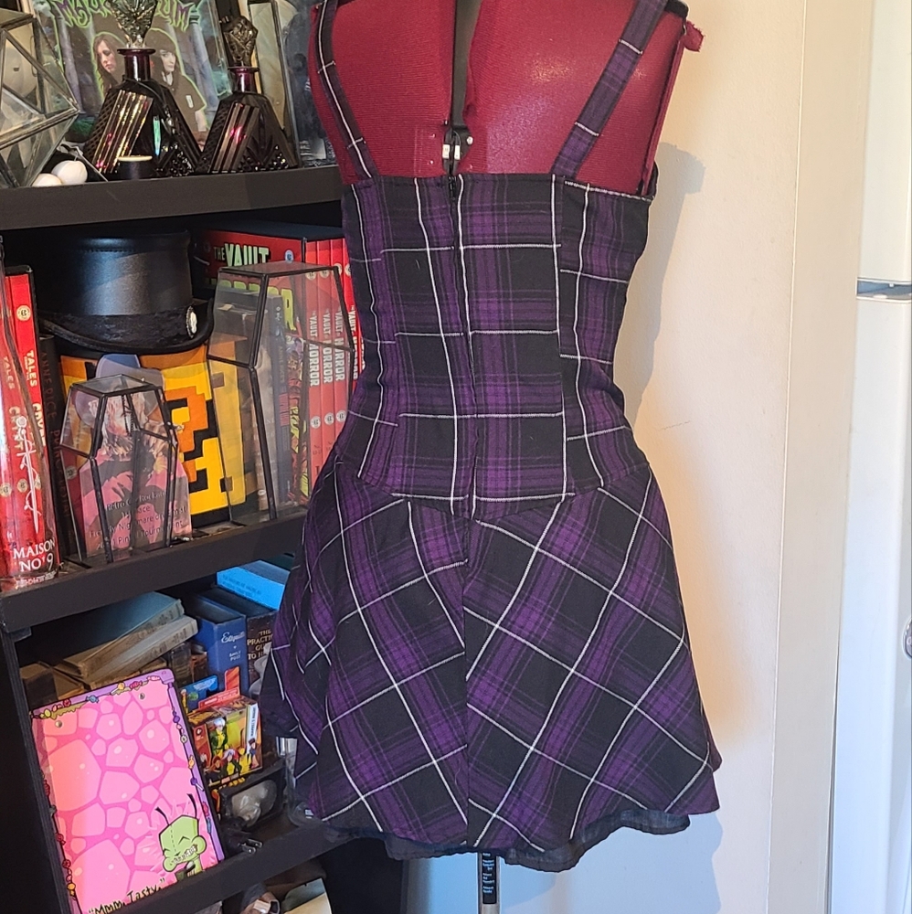 Purple Plaid Corset-Back Skater Dress - Picture 2 of 6